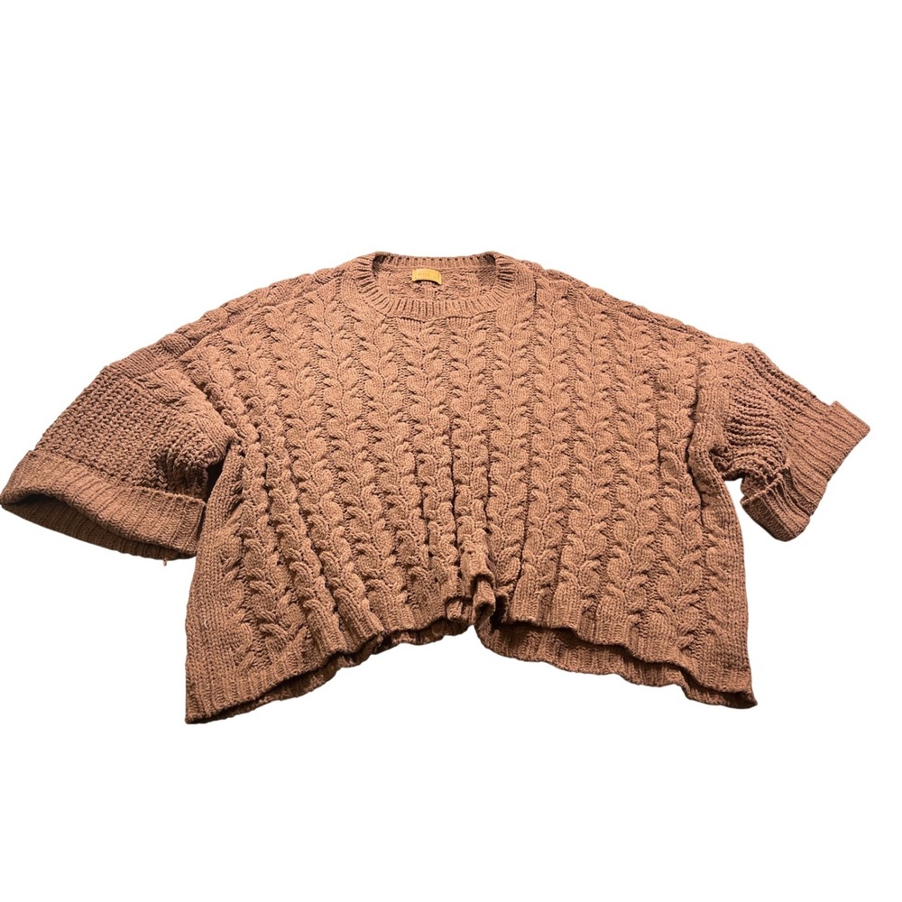 POL Chunky Cable Knit Sweater Women's Mocha Brown Oversized Boho Cottagecore